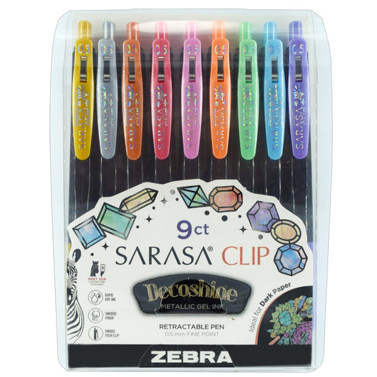 Zebra Sarasa Clip Retractable Gel Pens - Shiny Assorted Colors, 9 count