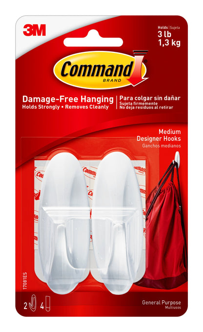 Command Small Wall Hooks - White, 2 Hooks + 4 Strips