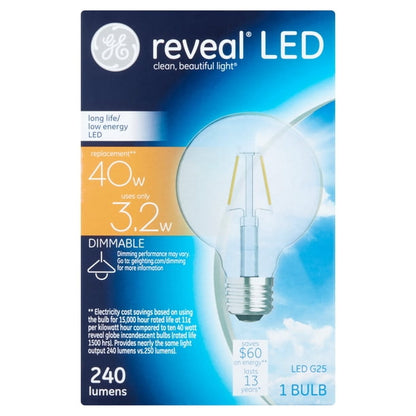 GE 40W Reveal Clear G25 Globe Light Bulb