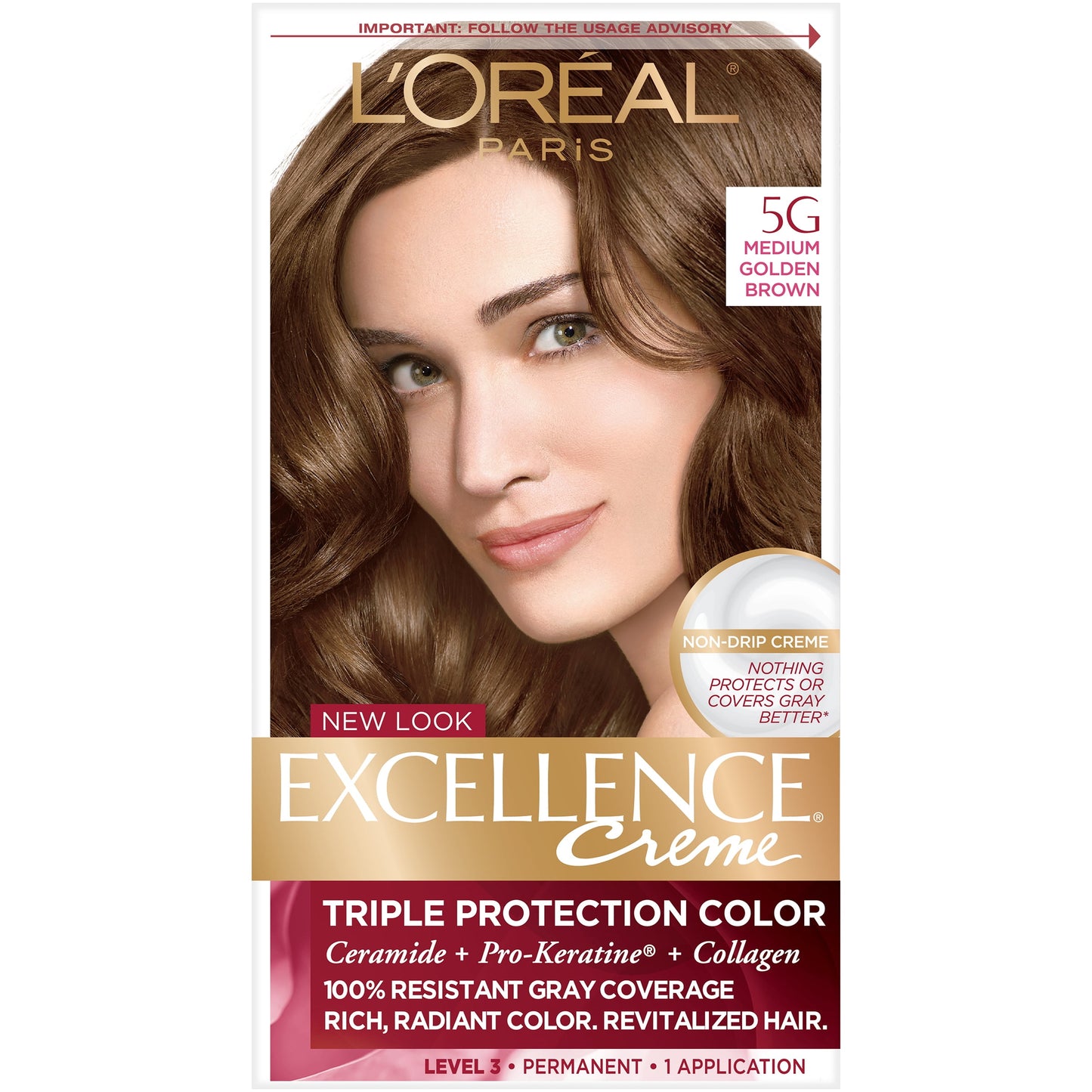L'ORÉAL PARIS Excellence Triple Protection Permanent Hair Color, 5G Medium Golden Brown, 6.3 fl. oz.