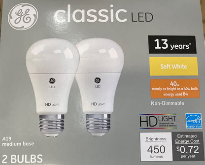 GE 8W A19 Soft White LED Classic Shape Light Bulb (4-Pack)