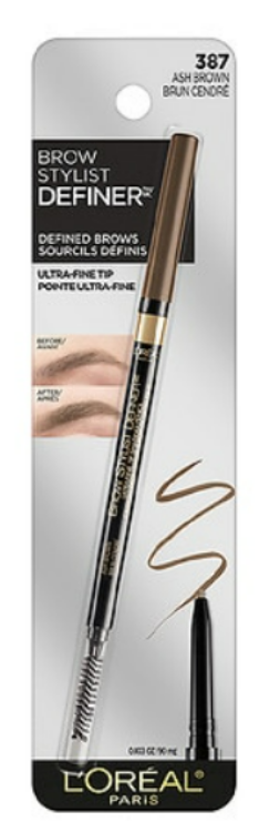 L'ORÉAL PARIS Brow Stylist Definer Waterproof Eyebrow Mechanical Pencil, 387 Ash Brown, 0.003 oz