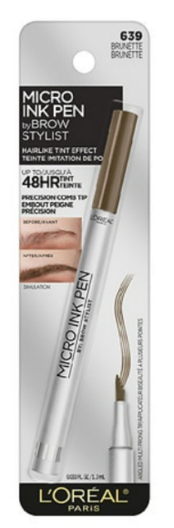 L'ORÉAL PARIS Brow Stylist Micro Ink Pen by Brow Stylist, Up to 48HR Wear, 639 Brunette, 0.033 fl. oz.