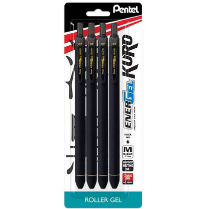 Pentel EnerGel Kuro Medium Point (0.7mm) Liquid Gel Pen - Black Inc, 4 count