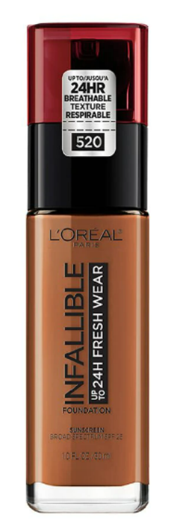 L'ORÉAL PARIS Infallible 32 Hour Fresh Wear Lightweight Foundation, 520 Sienna, 1 oz.