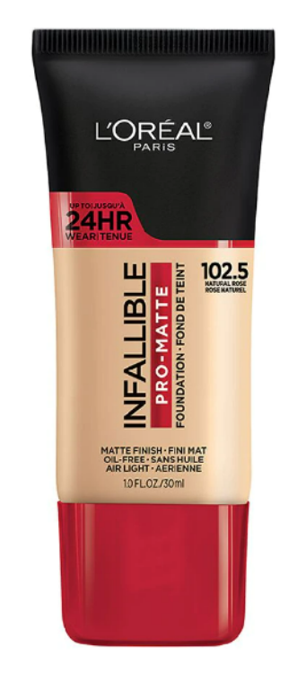 L'ORÉAL PARIS Infallible Pro-Matte Blendable Foundation, Oil Free, 102.5 Natural Rose, 1 fl. oz.