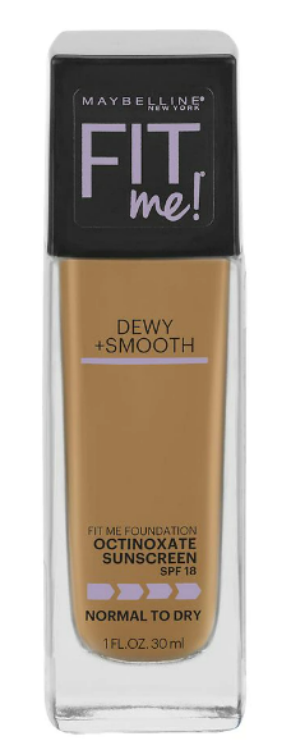 MAYBELLINE New York Fit Me Dewy + Smooth Foundation Makeup, 322 Warm Honey, 1 oz