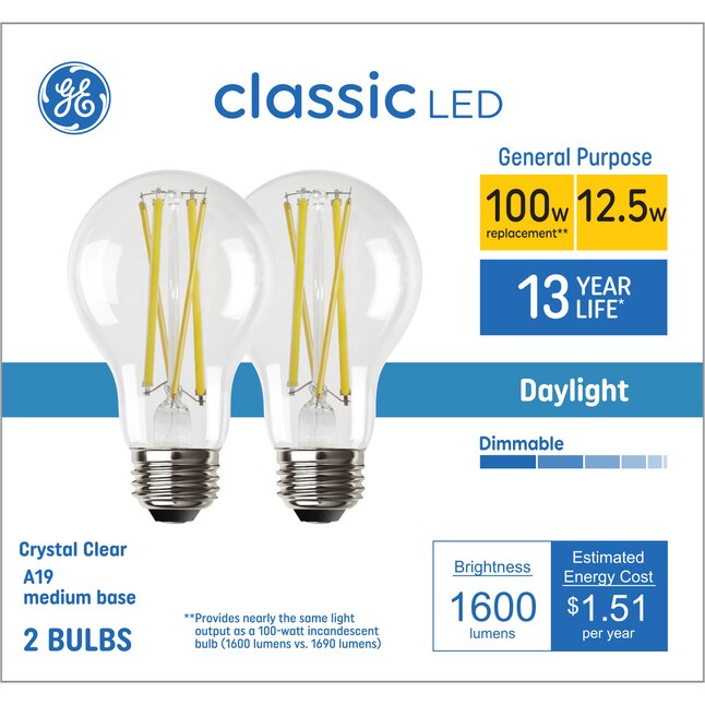 GE Lighting LED A19 Light Bulb with Medium Base, 17-Watt, Daylight, 2-Pack, 2 Count