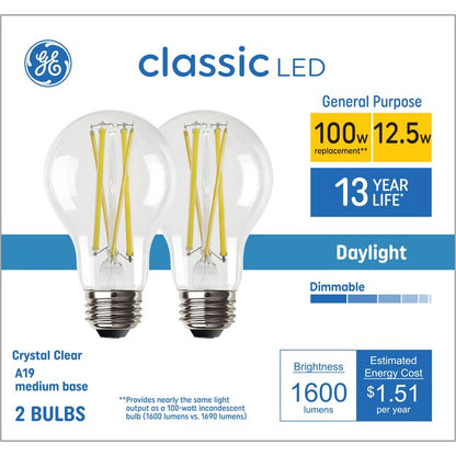 GE Lighting LED A19 Light Bulb with Medium Base, 17-Watt, Daylight, 2-Pack, 2 Count