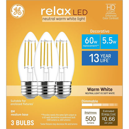 GE Lighting Vintage 60 Watt, Warm candlelight, Medium base (E-26), Dimmable LED Decorative Amber Light Bulb, 2 Pack