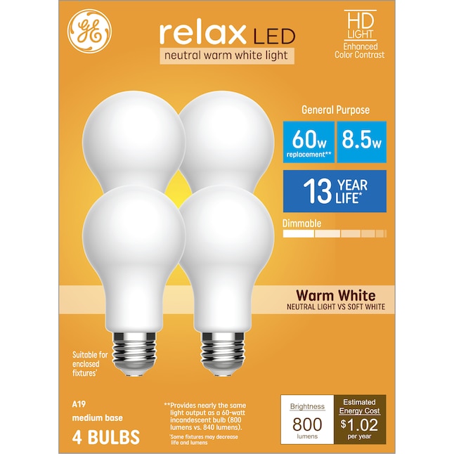 GE Lighting Vintage 60 Watt, Warm candlelight, Medium base (E-26), Dimmable LED Decorative Amber Light Bulb, 2 Pack