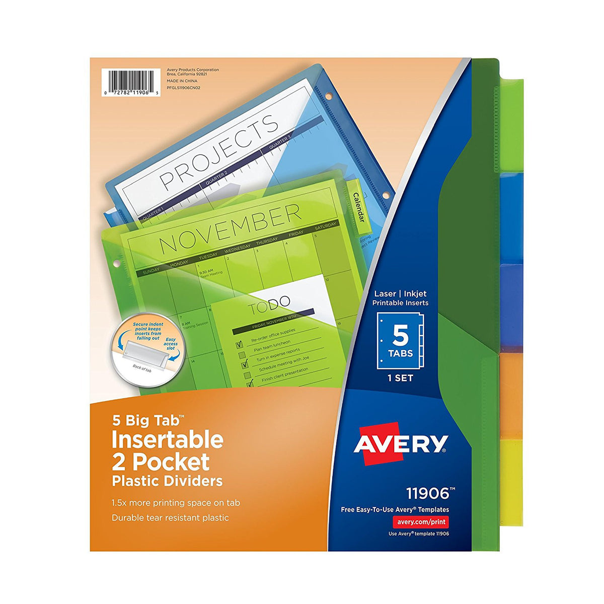 Avery Insertable Pocket Dividers - Assorted, 5 count