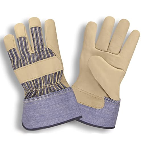 CORDOVA Leather Palm Knit Wrist Gloves - Gray & Striped