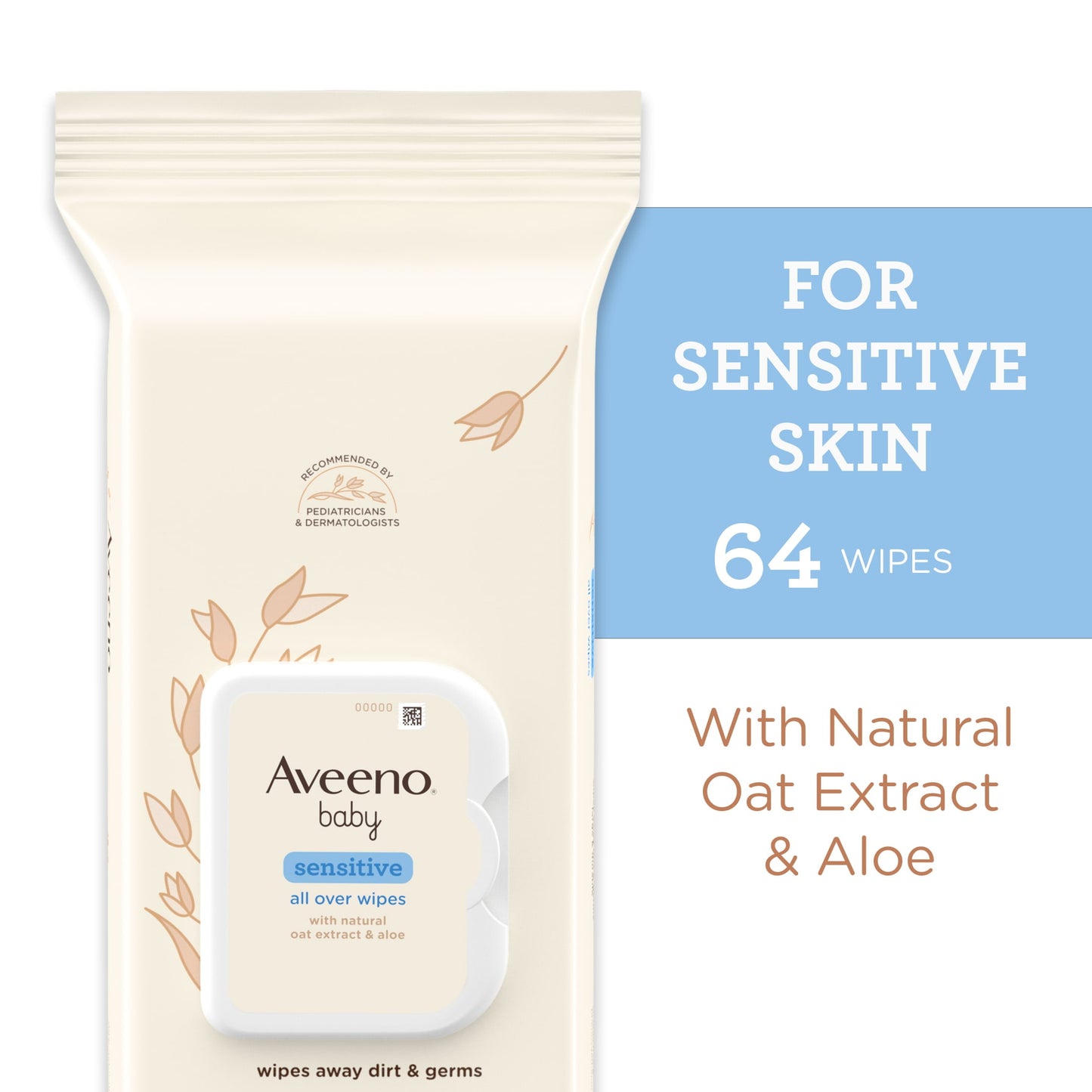 AVEENO BABY ALLOVER SENSITIVE WIPES 64CT