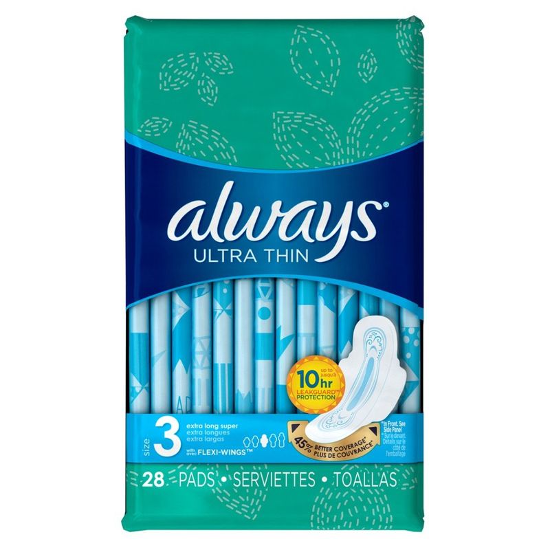 Always Pads Size 3 Ultra Thin 28 Count Extra Long Super