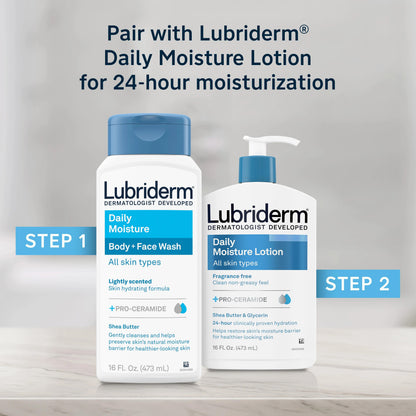 Lubriderm Daily Moisture Body+ Face Wash 16oz All Skin Types