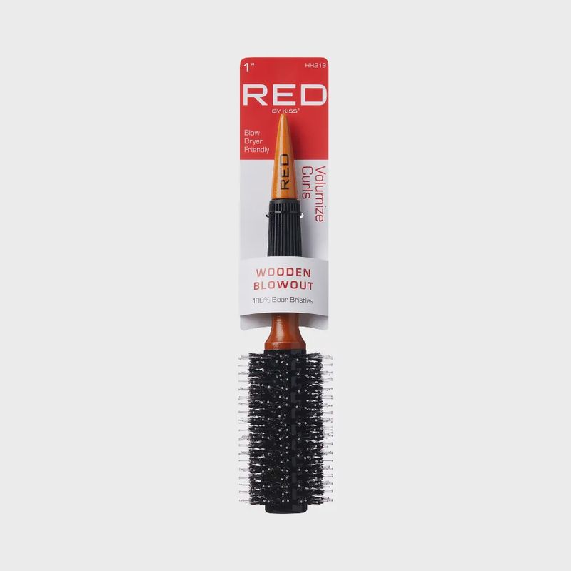 Kiss Red Brush Wooden Blowout Volumize Curls 1Inch (3in)