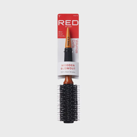 Kiss Red Brush Wooden Blowout Volumize Curls 1Inch (3in)