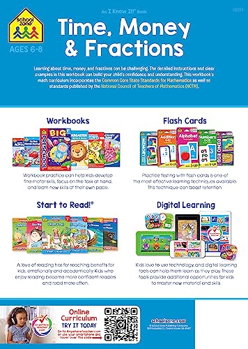 School Zone Time, Money & Fractions Grades 1-2 Workbook