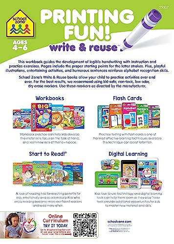 School Zone Printing Fun! Write & Reuse Workbook