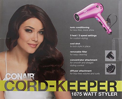 CONAIR 1875 Watt Cord Keeper Hair Dryer - Pink