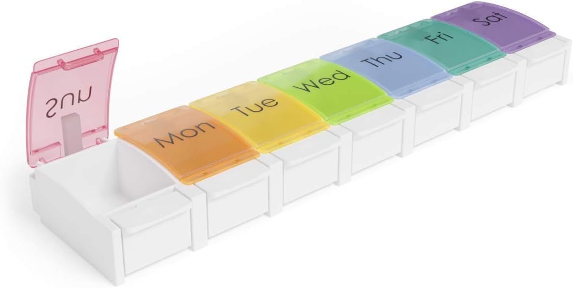 Ezy Dose Push Button (7-Day) Pill, Medicine, Vitamin Organizer Box  Large Compartments