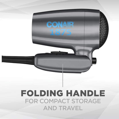 CONAIR 1875 Watt Compact Dual Voltage Travel Hair Dryer with Folding Handle - Grey