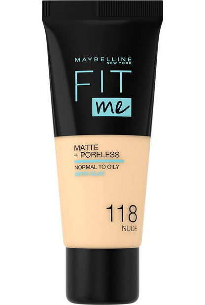 MAYBELLINE New York Fit Me Matte + Poreless Foundation Makeup, 118 Light Beige, 1 oz