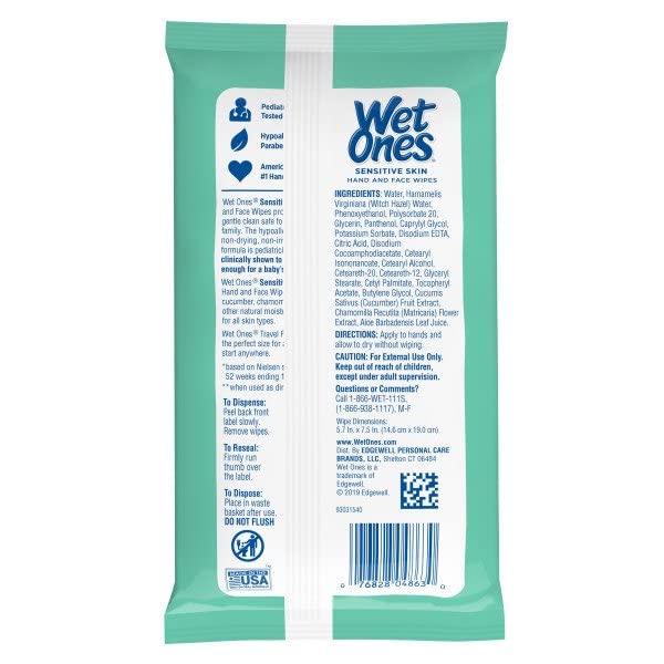 Wet Ones Anti-Bacterial Hand Wipes Extra Gentle 20Ct (10in)