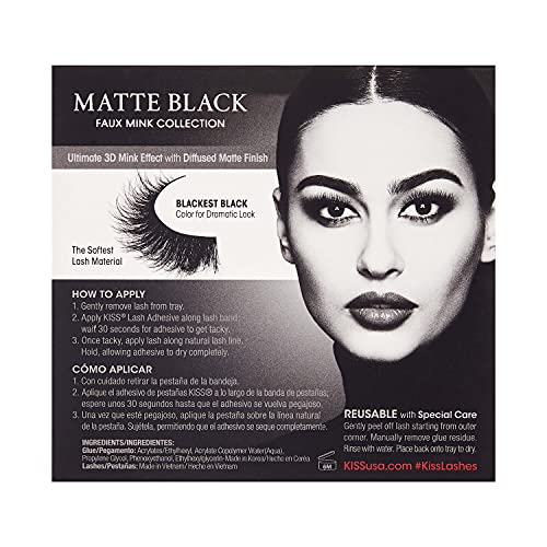KISS Lash Couture 3D Faux Mink Lashes - Matte Twill, 4 count