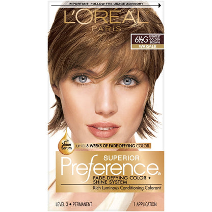 L'ORÉAL PARIS Superior Preference Permanent Hair Color, 6.5G Lightest Golden Brown, 6.5 fl. oz.