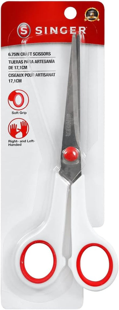 SINGER 6-3/4 inch Fabric Scissors with Red & White Comfort Grip