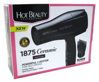 Hot Beauty Dryer 1875 Watt Ceramic With 2 Attachments