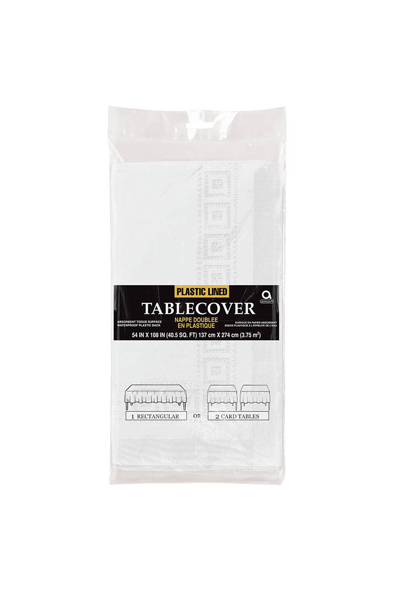 SENSATIONS Plastic Lined Tablecover - White, 54" x 108"