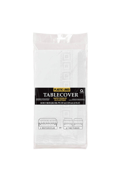 SENSATIONS Plastic Lined Tablecover - White, 54" x 108"