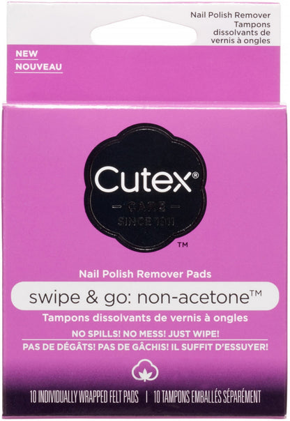 Cutex Swipe and Go Non-Acetone Nail Polish Remover Pads, 10 count
