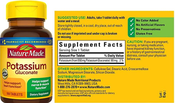POTASSIUM GLUC 550MG TAB 100CT NAT MADE