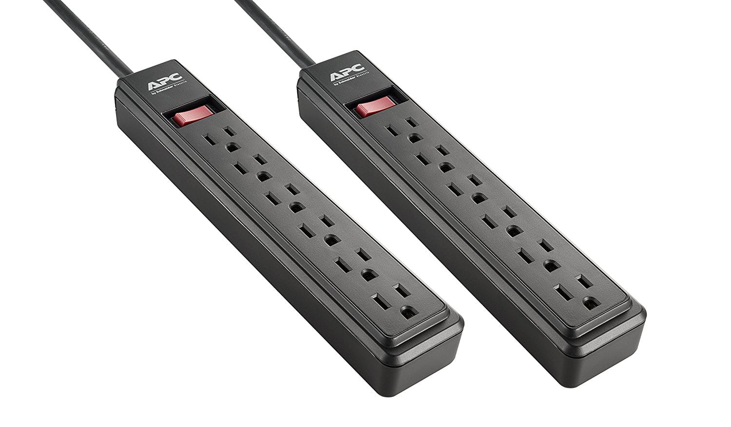 6-OUTLET P STRIP 2FT BLACK 2PK