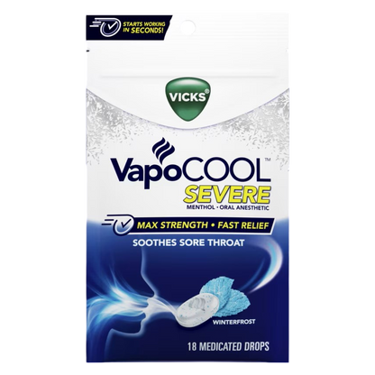 Vicks Vapocool Severe Menthol Cough Drop Winterfrst 18 Count