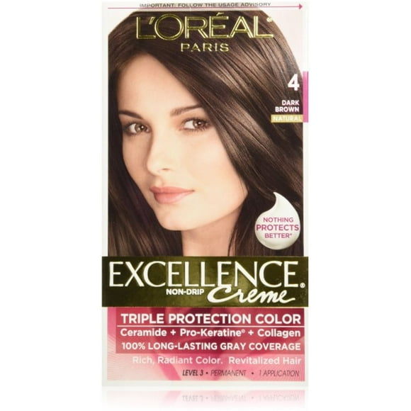 L'ORÉAL PARIS Excellence Triple Protection Permanent Hair Color, 4 Dark Brown, 6.3 fl. oz.