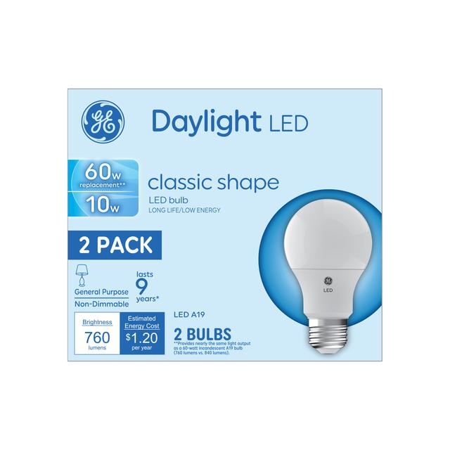 GE Lighting Basic LED 75 Watt Replacement, Daylight, A19 General Purpose Bulbs, 2 count