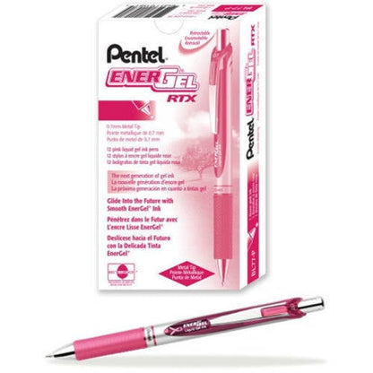EnerGel RTX Retractable Liquid Gel Pen, (0.7mm) Metal Tip, Medium Line, Pink Ink