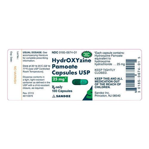 HYDROXYZINE PAM CP 25MG 100