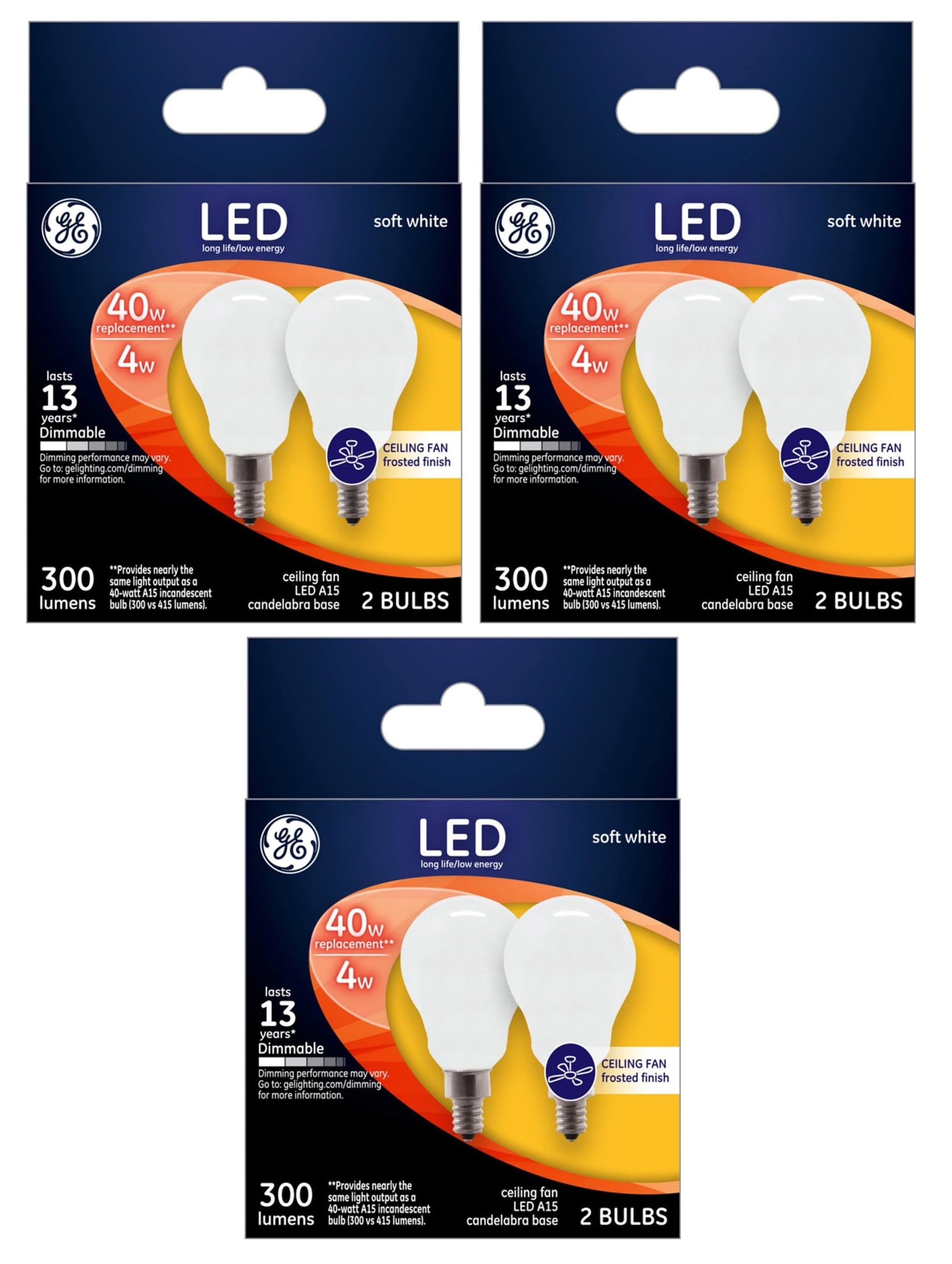 GE 3.5W LED Soft White Dimmable A15 Ceiling Fan Clear Finish Light Bulbs (2-Pack)