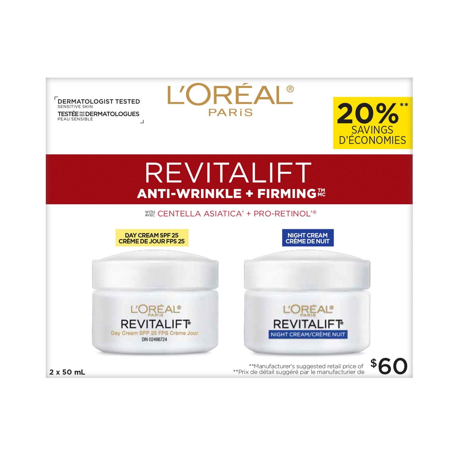 L'ORÉAL PARIS Wrinkle Expert 45+ Anti-Aging Cream Day & Night Moisturizer with Retino-Peptides, 1.7 oz