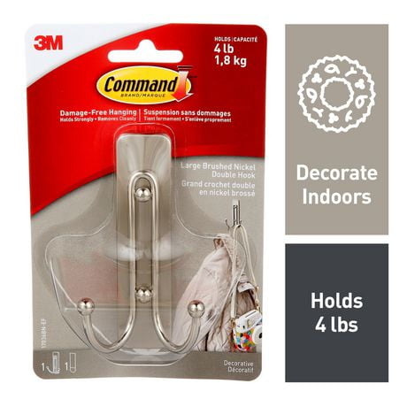 Command Large Sized Traditional Decorative Hook - Brushed Nickel