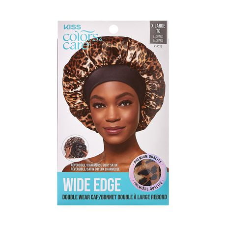 KISS COLORS & CARE SILKY SATIN DOUBLE WEAR CAP, XL, LEOPARD
