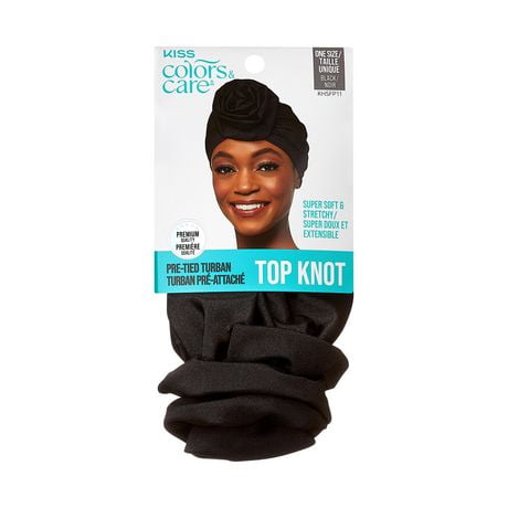 KISS Colors & Care Pre-Tied Top Knot Turban, One Size - Black