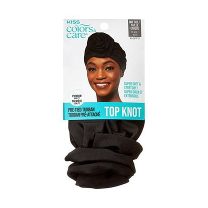 KISS Colors & Care Pre-Tied Top Knot Turban, One Size - Black