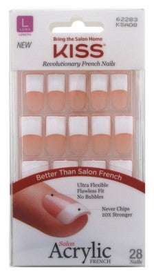 Kiss Salon Acrylic French 28 Count Long Length Nude